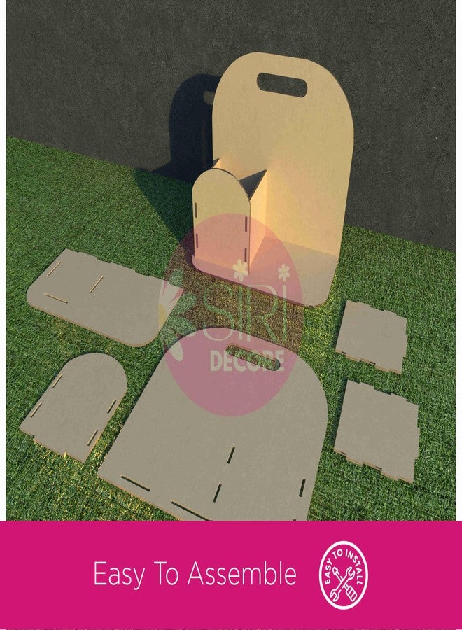 SIRI DECORE حامل سلة هدايا من خشب MDF سادة من SiRiDecore | 30×20×30 سم | صينية خشبية للهدايا، وتغليف الكيك، وتزيين المنازل، وسلال الهدايا الاحتفالية - Image 3